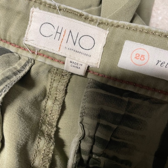 Chino Anthropologie relaxed fit pants pattern tuxedo stripe army olive green 25 - Picture 3 of 8